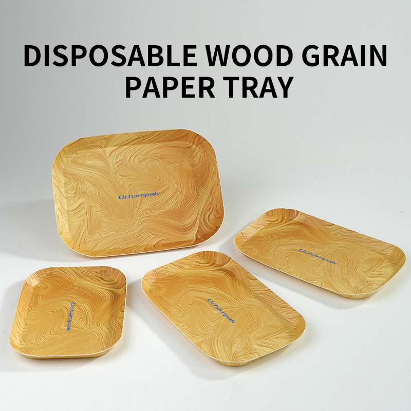 Wood Grain Paper Cake Dish Desserts Disposable Plates Vegetable Plates Disposable Dishes Disposable Party Paper Tray Tableware