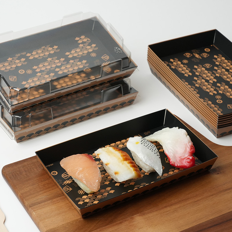 Rectangular Sushi Takeaway Box Sushi Tray Kraft Paper Meal Storage Container - Image 4