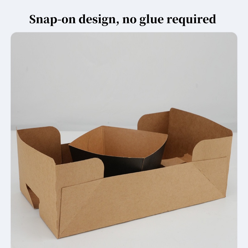 Takeaway Food Trays with Cup Holder Paper Snack Container With Oilproof Paper Takeaway Box French Fries Tray Disposable Kraft Paper Snack Box Food Trays - Image 5