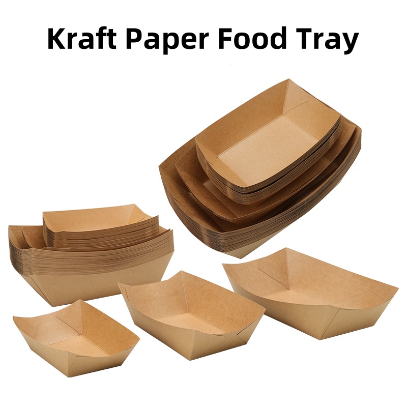 Paper Food Tray Disposable Kraft Paper Food Serving Tray Bulk Brown For Nachos Tacos BBQ Fries