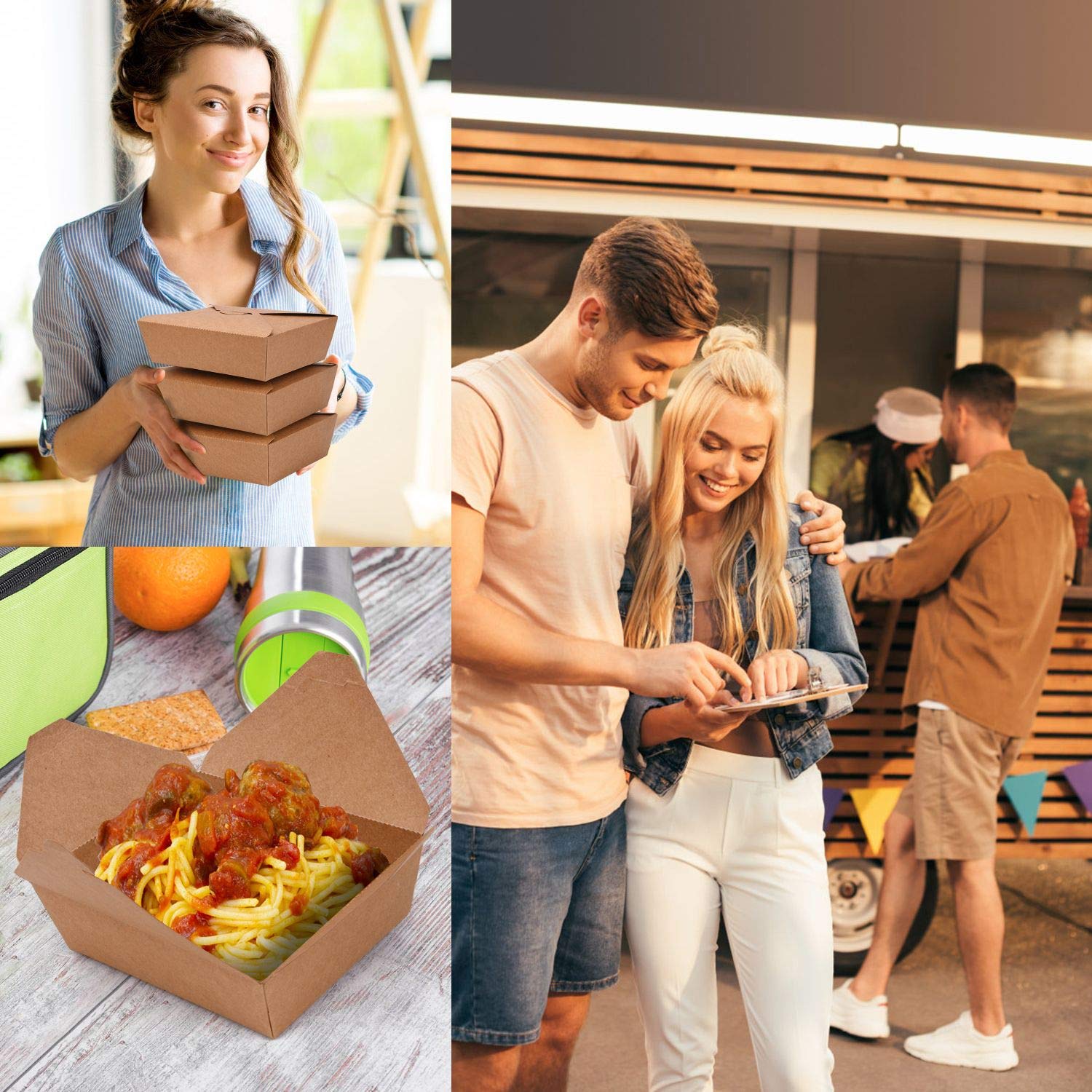 Uchampak - Paper Take Out Container Kraft Meal Food Boxes, Disposable Storage to Go Packaging Microwave Safe Leak Grease Resistant Bio Box - Image 7