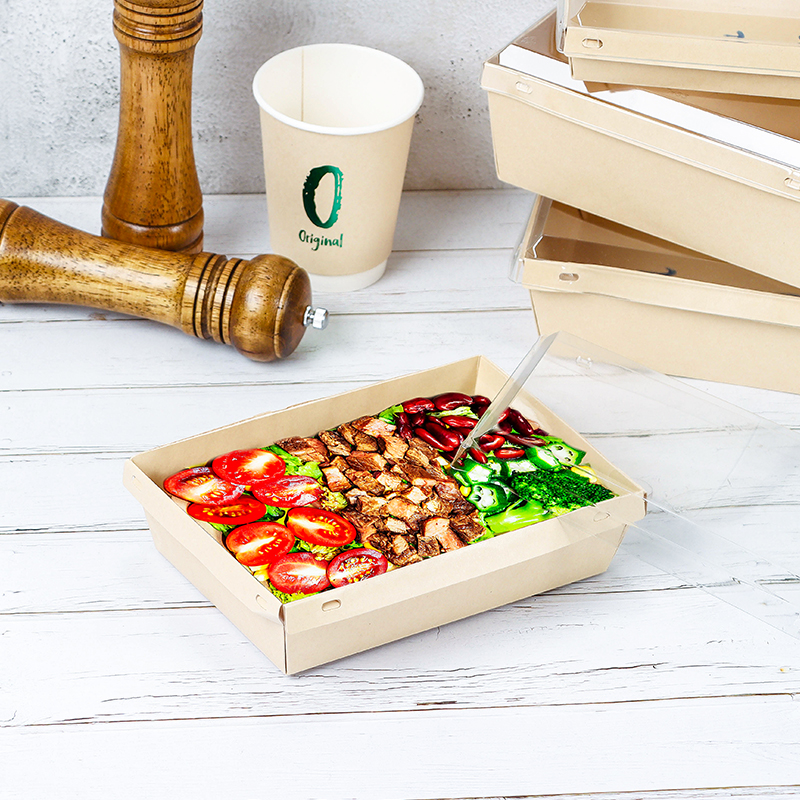 Uchampak - Sushi container, disposable kraft paper takeaway box with transparent lid food container Bio Box - Image 5