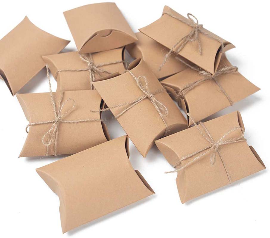 Uchampak- Kraft Pillow Boxes Gift Boxes, Mini Favor Boxes for Packaging Small Business Jewelry Window & Foldable Pak - Image 5