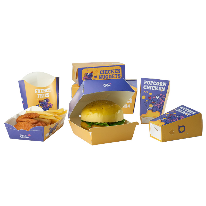 Hot selling Take Away Food packaging Boxes custom printing Hamburger French fries popcorn chicken nuggets fried chicken