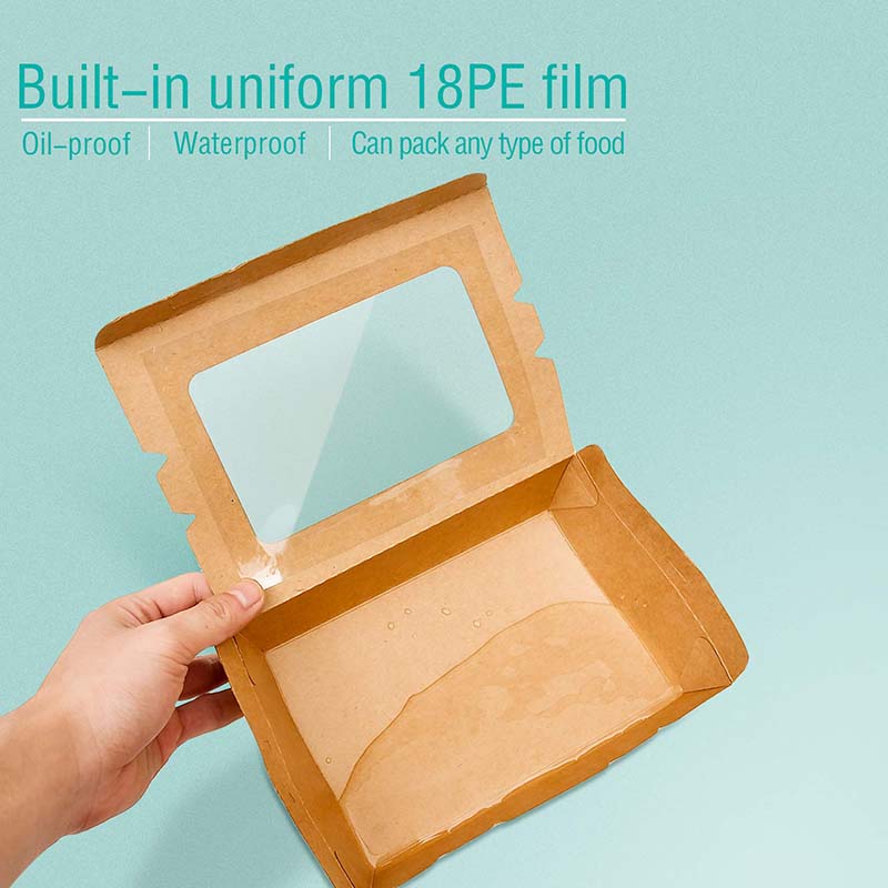 Uchampak- Packaging Takeaway Foldable Paper Food Container with Window Disposable Paperboard 6sizes & Foldable Pak - Image 3