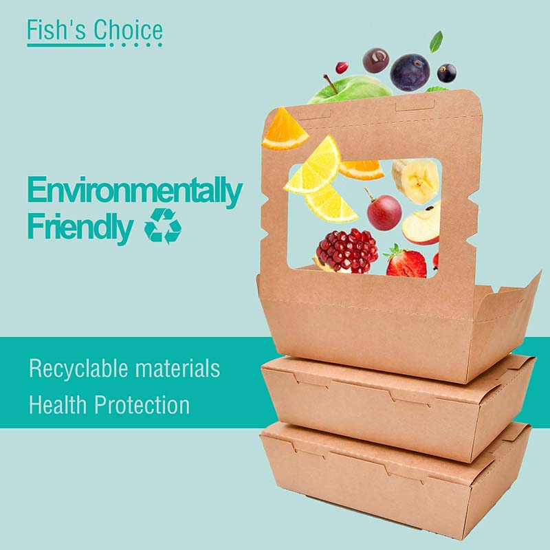 Uchampak- Packaging Takeaway Foldable Paper Food Container with Window Disposable Paperboard 6sizes & Foldable Pak - Image 5