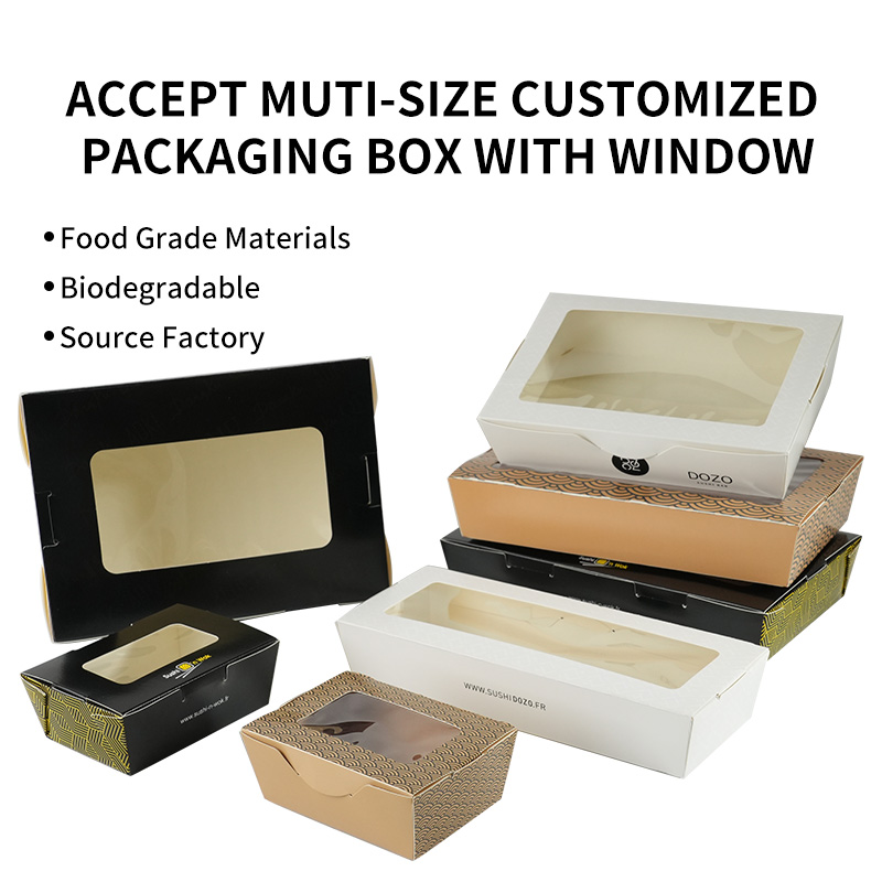 Uchampak Custom Disposable Sushi Boxes – Kraft Paper Snack Food Packaging with Window