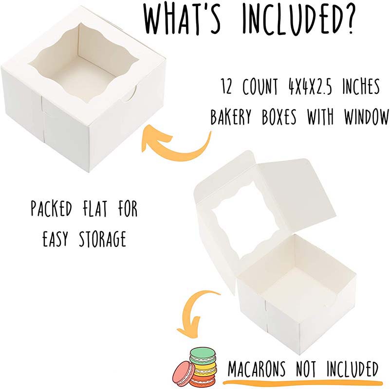 Uchampak - Foldable Bakery Boxes with Window Pastry Boxes for Cupcakes Candy Window & Foldable Pak10
