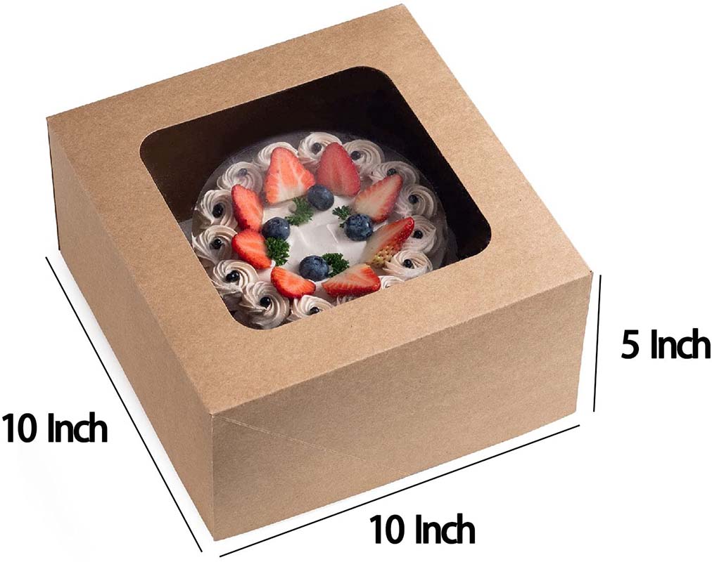 Uchampak - Brown Bakery Cake Boxes Cookie Boxes for Pies Strawberries and Muffins Window & Foldable Pak