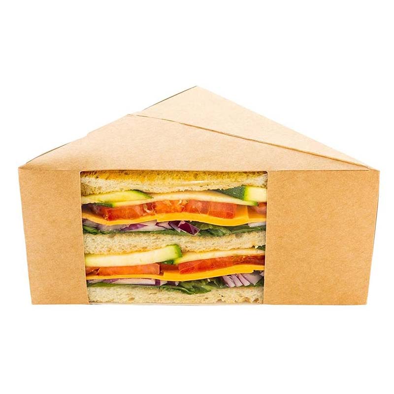 Uchampak - Small Sandwich Wedge Box, Disposable Sandwich Takeaway Box Triangular Sandwich Box with Window-Brown-Catering