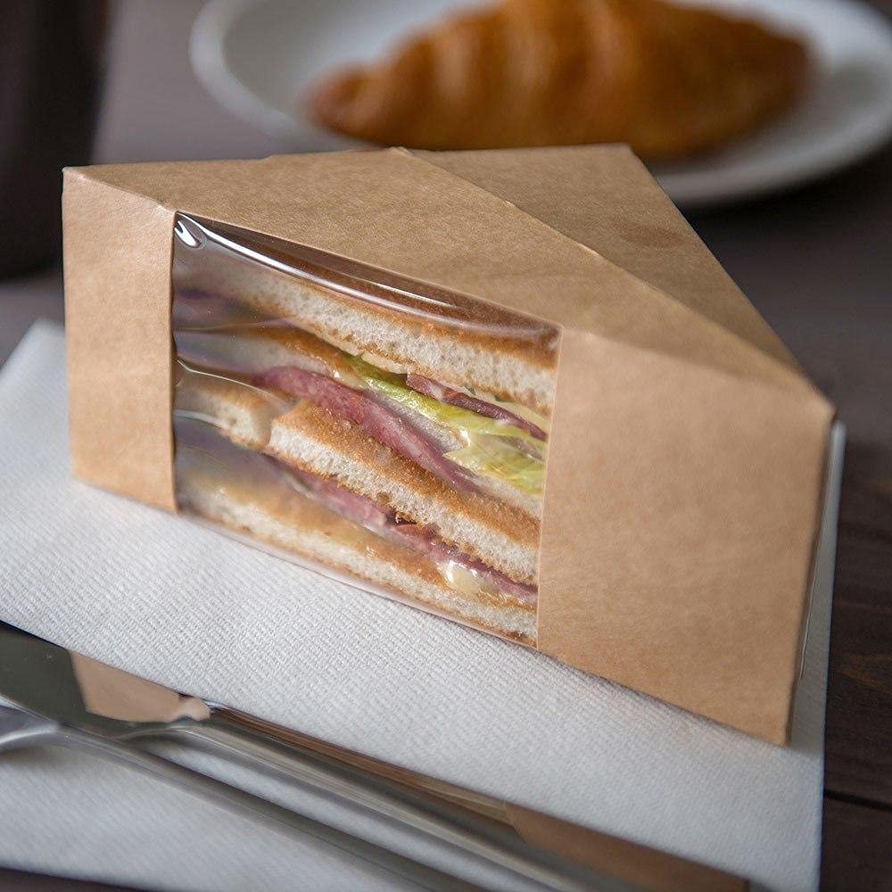 Uchampak- Disposable Sandwich Wedge Box, Kraft Paper Sandwich Takeaway Box-Triangle Sandwich Box with Window