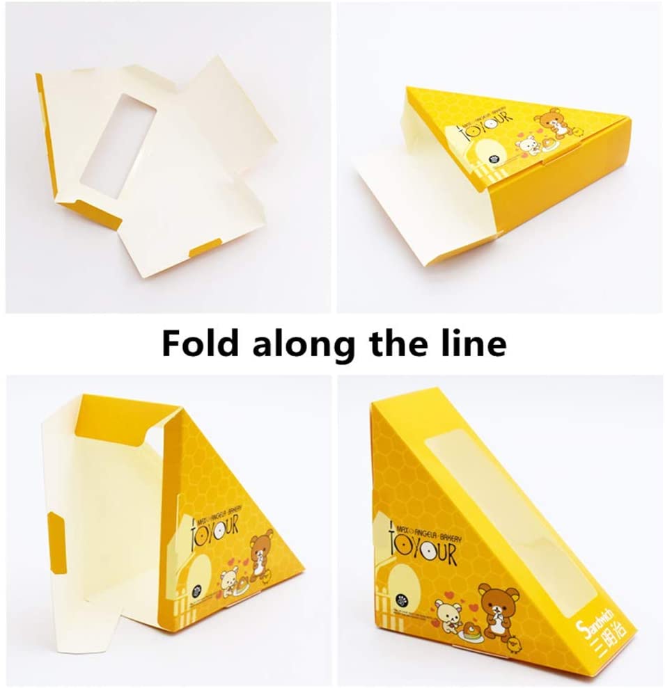 Uchampak- Disposable Sandwich Wedge Box, Kraft Paper Sandwich Takeaway Box-Triangle Sandwich Box with Window - Image 4