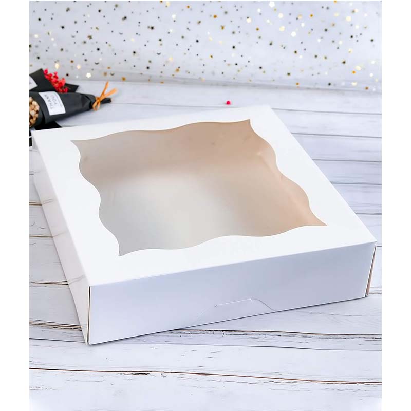 Uchampak- White Box Bakery Craft Brown Treat Box Pop-up Easy Assembly With Clear Display Window Window & Foldable Pak - Image 6