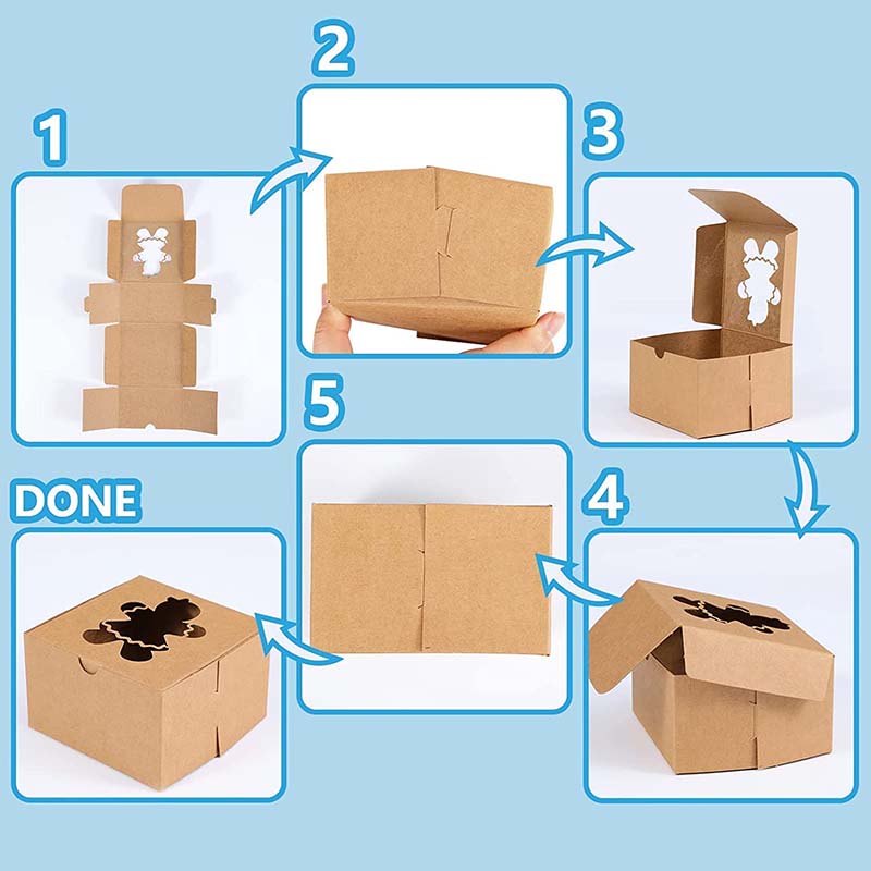 Uchampak- Bakery Boxes with Window Small Cake Box Kraft Paper Treat Boxes Donuts Window & Foldable Pak - Image 4