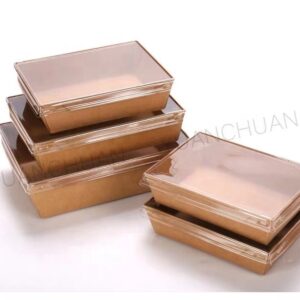 Uchampak - New design PET lid with kraft paper box rectangular disposable food paper container Double wall cup