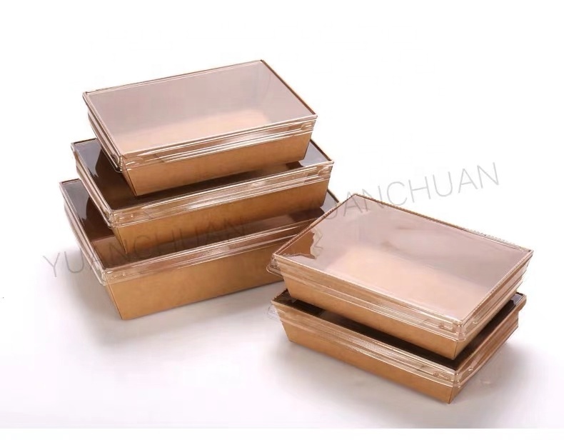 Uchampak - New design PET lid with kraft paper box rectangular disposable food paper container Double wall cup