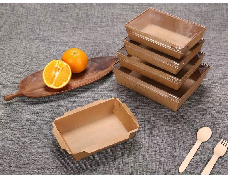 Uchampak - New design PET lid with kraft paper box rectangular disposable food paper container Double wall cup - Image 3