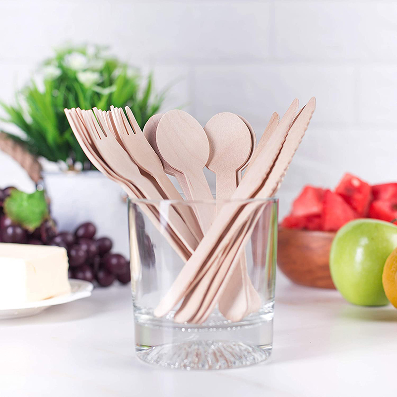 Uchampak Disposable Bamboo Cutlery Forks Spoons Knives Cutlery Bamboo Disposable Utensils - Image 3
