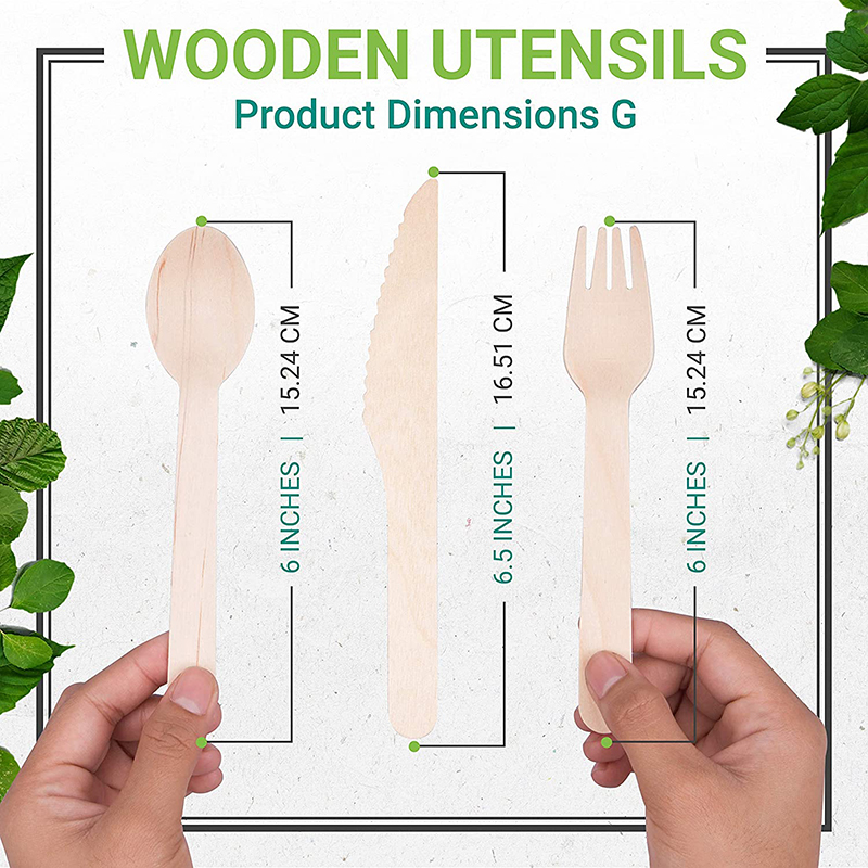 Uchampak Disposable Bamboo Cutlery Forks Spoons Knives Cutlery Bamboo Disposable Utensils - Image 5