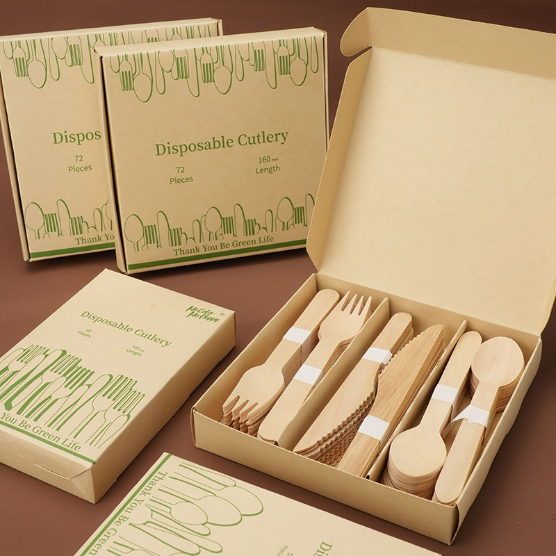 Uchampak-Level A Eco Friendly biodegradable recyclable Disposable Wooden Cutlery set wooden Spoons Forks Knives