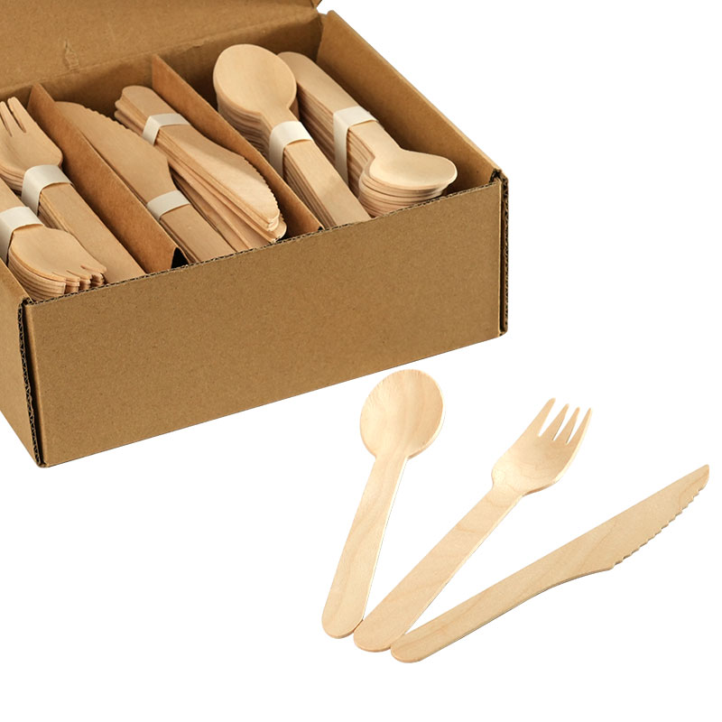 Ready bulk Eco-Friendly 160mm Wooden 72pcs Fork 72pcs Spoon 72pcs Knife Set Disposable Biodegradable Wooden Cutlery Sets
