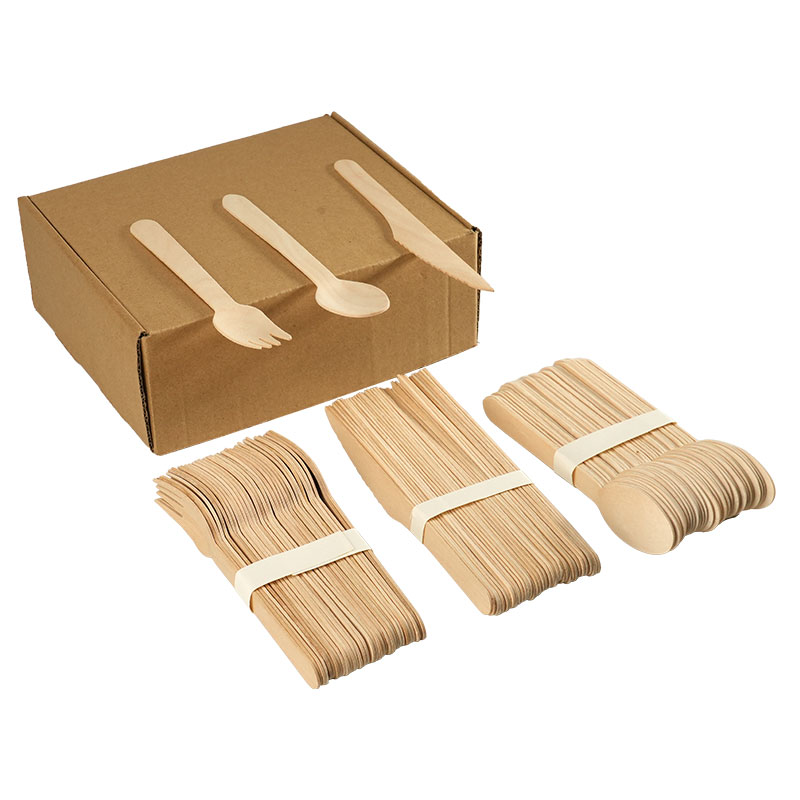 Ready bulk Eco-Friendly 160mm Wooden 72pcs Fork 72pcs Spoon 72pcs Knife Set Disposable Biodegradable Wooden Cutlery Sets - Image 3