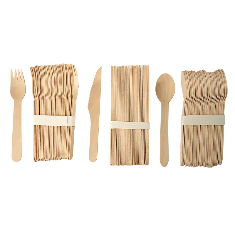 Ready bulk Eco-Friendly 160mm Wooden 72pcs Fork 72pcs Spoon 72pcs Knife Set Disposable Biodegradable Wooden Cutlery Sets - Image 4