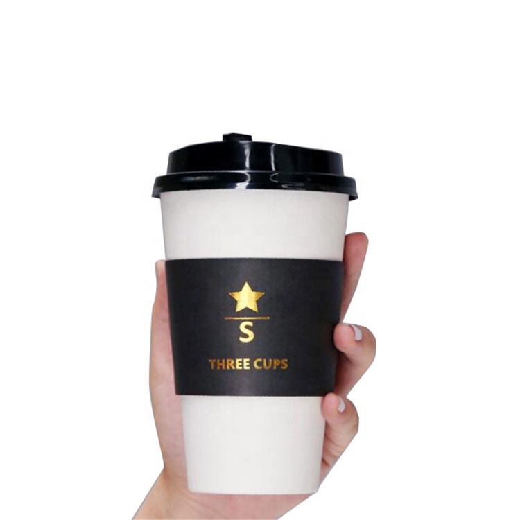 Uchampak - Disposable black printed sleeve for hot coffee Cup Sleeves