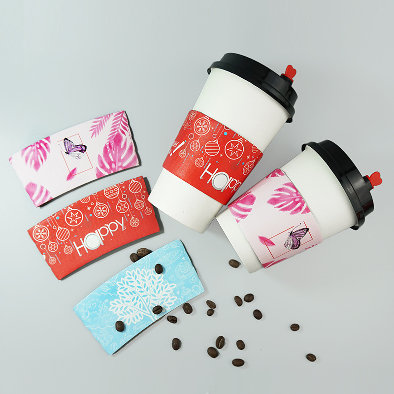 Uchampak - Environmental Biodegradable Disposable Embossed Paper Coffee Cup Sleeve Cup Sleeves - Image 4