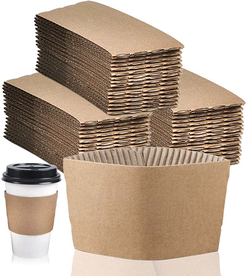 Uchampak- Disposable Corrugated Hot Cup Jackets Kraft Paper Sleeves Protective Heat Insulation Drinks Cup Sleeves - Image 3