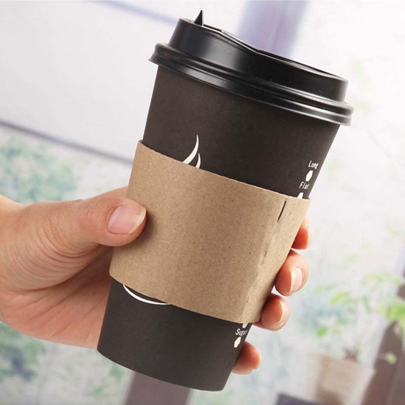 Uchampak- Disposable Corrugated Hot Cup Jackets Kraft Paper Sleeves Protective Heat Insulation Drinks Cup Sleeves - Image 6