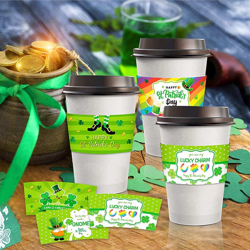 Uchampak- Disposable Paper Cup Sleeves for 12 and 16oz Corrugated Cup Paper Jacket for Hot Chocolate Cocoa or Cold Cup