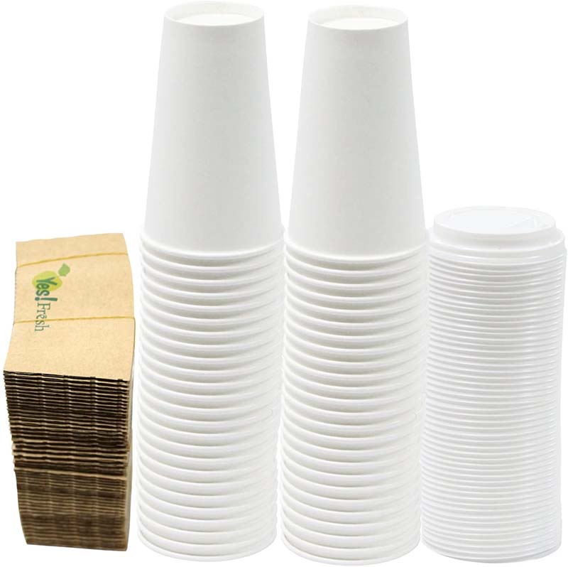 Uchampak-  Corrugated Jacket Cafe Drink Disposable Paper Coffee Cup Sleeves  For Hot Drinks, 12 oz./16 Cup Sleeves