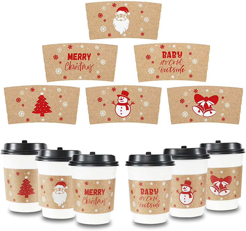 Uchampak- customized logo printed disposable hot drink coffee paper cup with lid and sleeve Cup Sleeves3 - Image 4