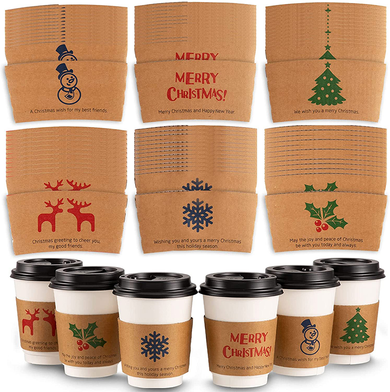 Uchampak- customized logo printed disposable hot drink coffee paper cup with lid and sleeve Cup Sleeves3 - Image 5