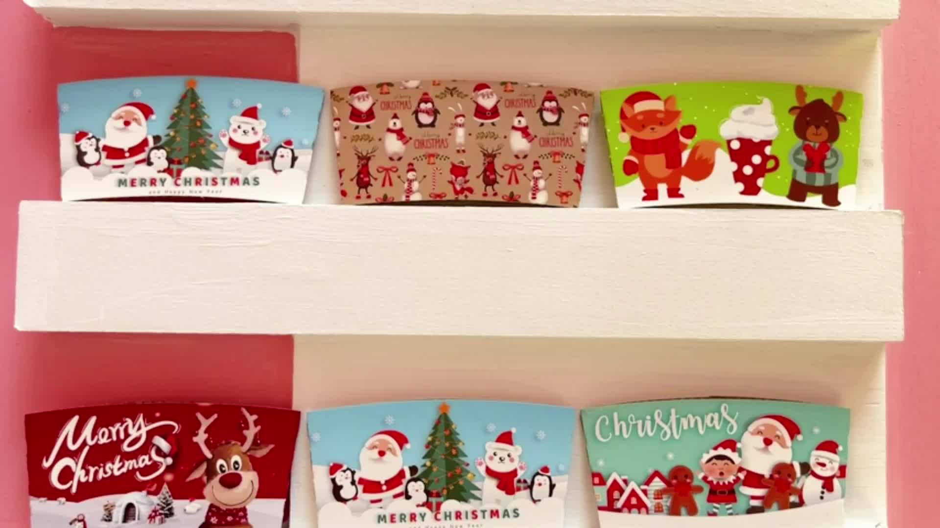 Uchampak- Christmas 8/12/16 oz custom corrugated kraft paper coffee cup and sleeves Cup Sleeves