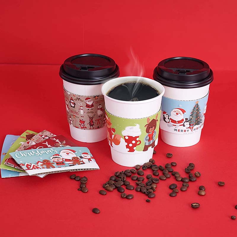 Uchampak - Kraft Paper Sleeves Drinks Insulated Coffee Sleeves Disposable Corrugated Cup Sleeves Jackets - Image 6