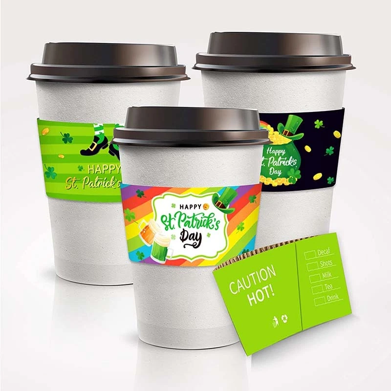 Uchampak- Heat Resistant Paper Corrugated Coffee Cup Jacket Hot Drink Cup Sleeves Custom Logo Accept Cup Sleeves