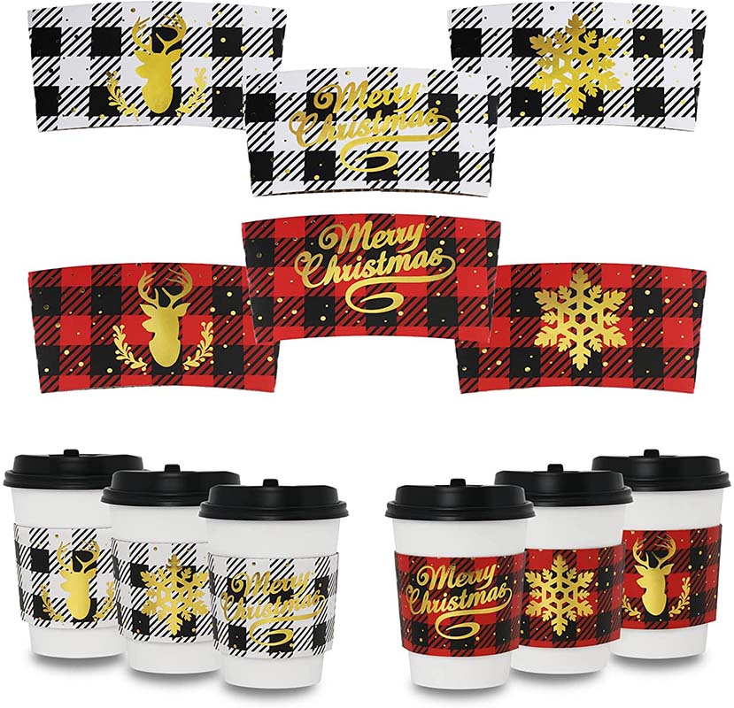 Uchampak- Corrugated For Hot and Cold Drinks Paper Cup Sleeve and Pattern Anti-scalding Cup Sleeve Reusable Cup Sleeves - Image 4