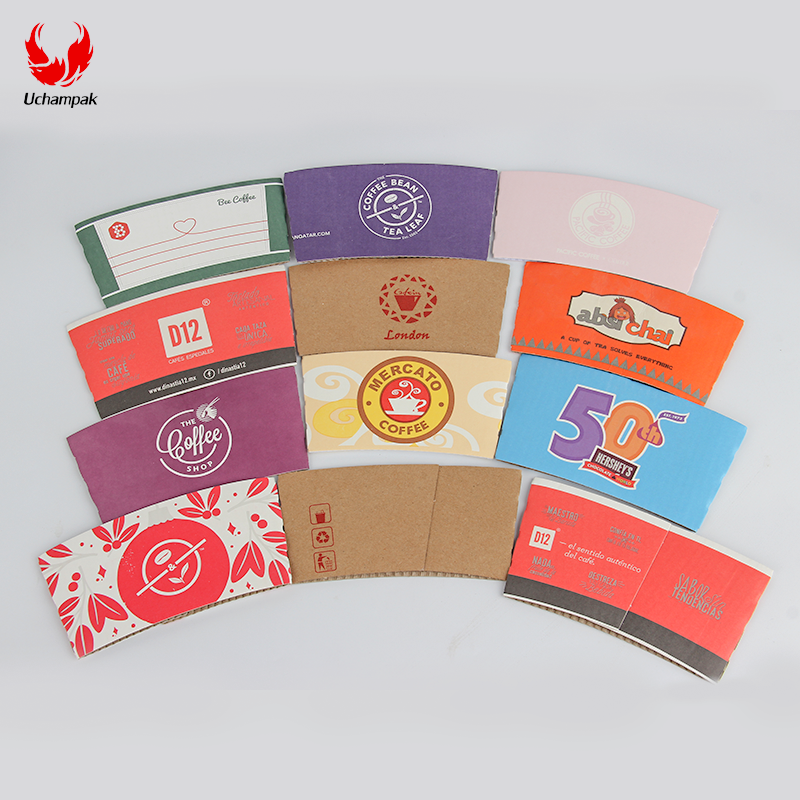 Uchampak-custom coffee sleeves disposable paper cup jacket for 12oz/16oz paper cup