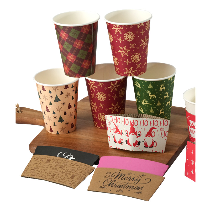 Factory Wholesale High Quality Custom logo Recycled Christmas style disposable coffee cups sleeves with logo
