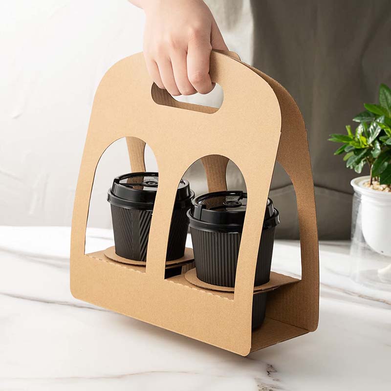 Uchampak- Customized take away hot drink paper cup carrier with handle coffee holder to go tea cup holder Cup Sleeves - Image 6