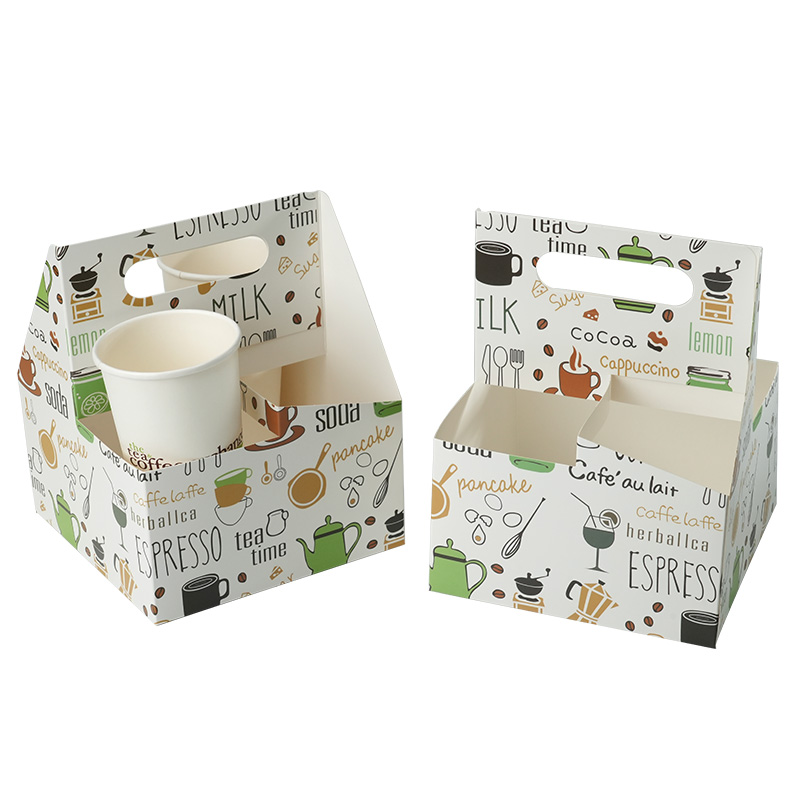 Uchampak-Factory Customized logo Eco Friendly Take Away Hot Drink Coffee Tea Carriers 2 Pack Cup Holder with Handle