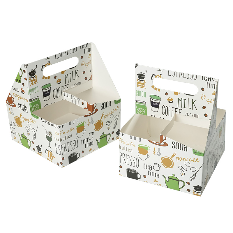 Uchampak-Factory Customized logo Eco Hot Cold Drinks 2cups 4 Cups Disposable Drink Carrier Coffee Cup Holder with Handle