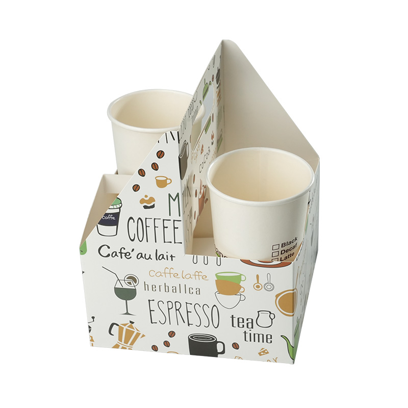 Uchampak-Factory Customized logo Eco Hot Cold Drinks 2cups 4 Cups Disposable Drink Carrier Coffee Cup Holder with Handle - Image 4