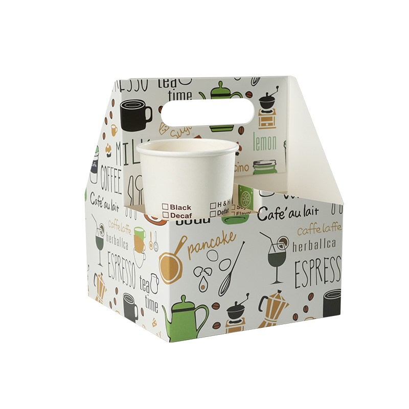 Uchampak-Factory Customized logo Eco Hot Cold Drinks 2cups 4 Cups Disposable Drink Carrier Coffee Cup Holder with Handle - Image 5