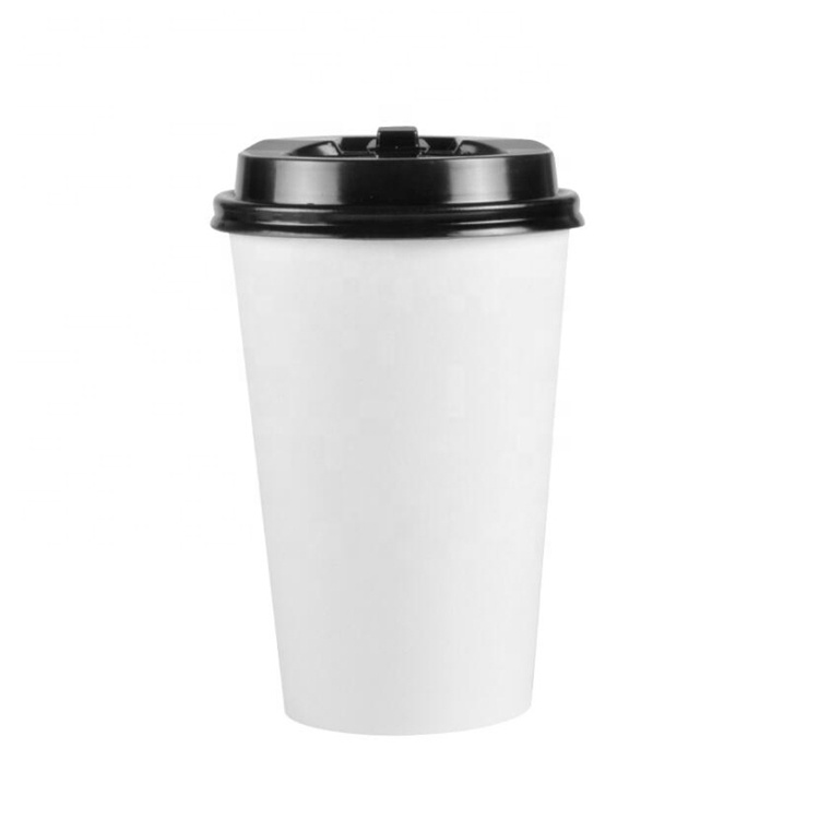 Uchampak- Plain white paper coffee cup with lid Single wall cup