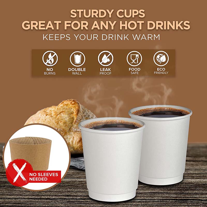 Uchampak- 12 Oz Paper Coffee Cups With Recyclable Dome Lids. 100 Pack By Avant Grub. Durable, BPA Free Single wall cup - Image 4