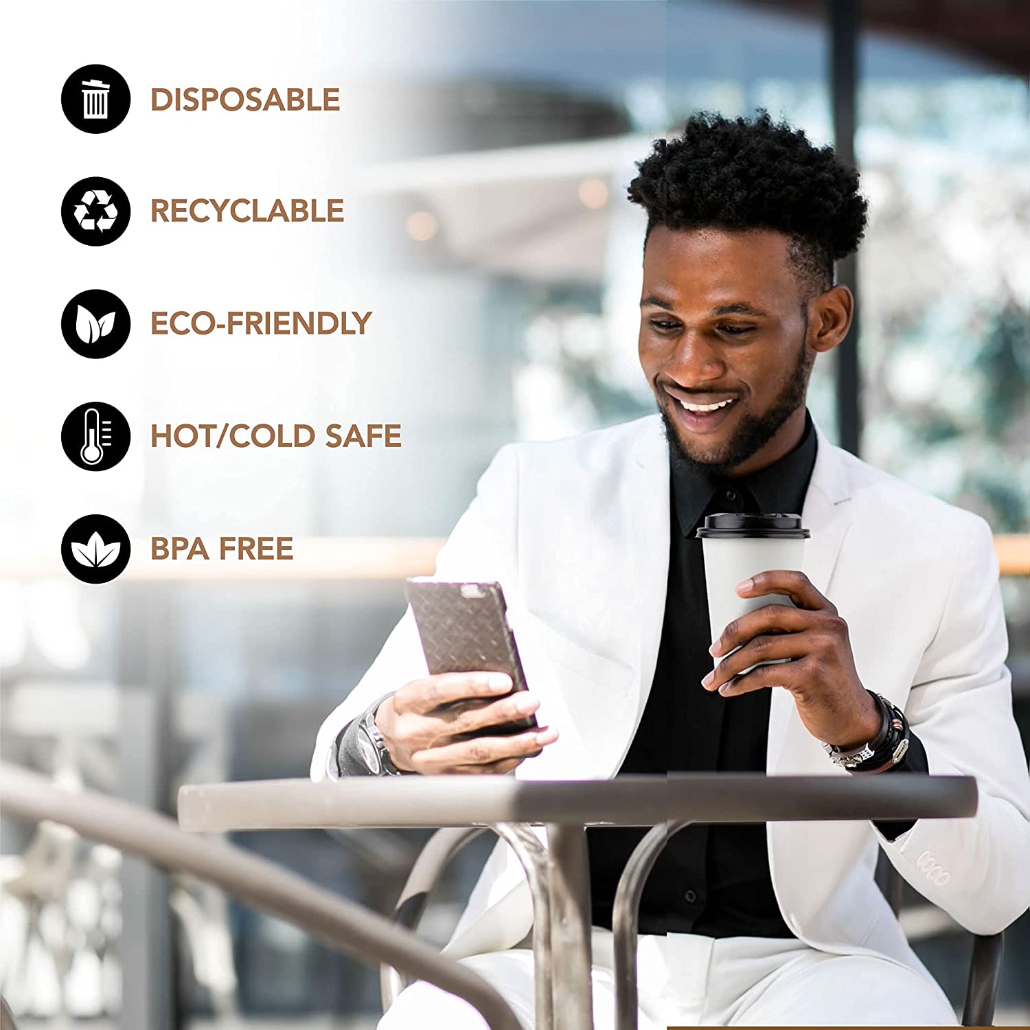 Uchampak- Hot Coffee Paper Cup Disposable Double Wall All 8oz 12oz 16oz 20oz to go cups White paper cups Single wall cup - Image 4