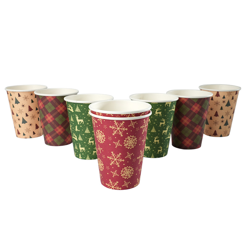 Uchampak-Christmas style Disposable Paper Cups 7/8/10/12/16/20 oz single wall paper cup hot cold beverage coffee cups